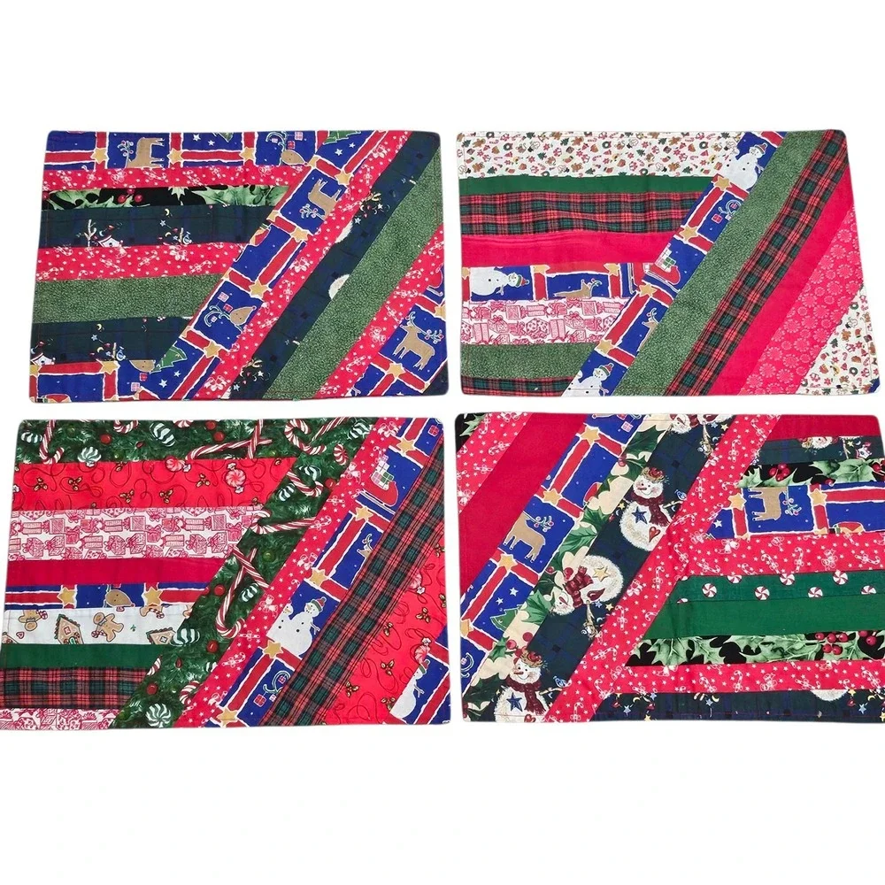 Homemade Christmas Vintage Inspired Patchwork Red Placemats Set of 4 Holiday